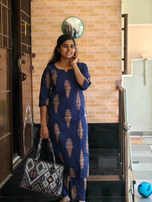 Blue Jaipur cotton Kurti Set with Lining