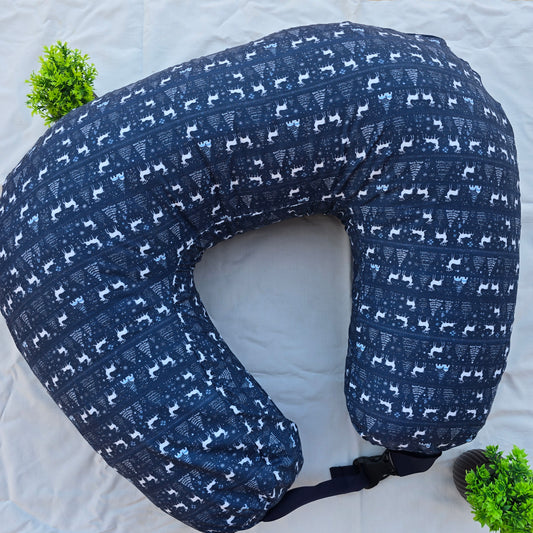Feeding Pillow with belt- Navy Blue Deer