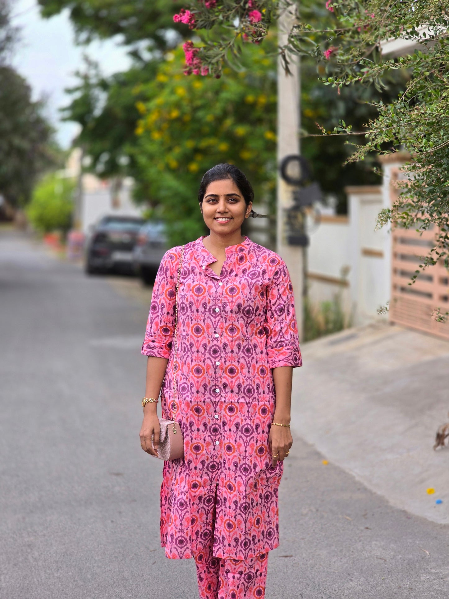 Pink with Violet designs kurti set