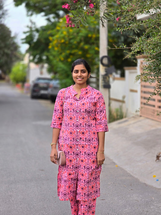 Pink with Violet designs kurti set
