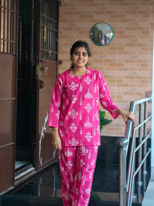 Hot Pink block print Coord set