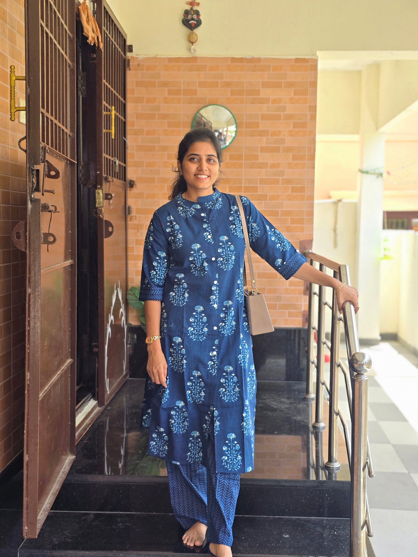 Navy Blue flowers kurti set