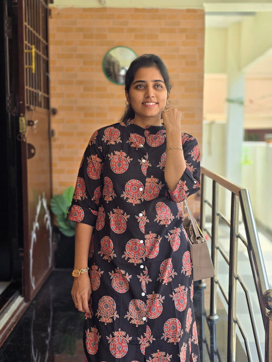 Black orange flowers kurti set