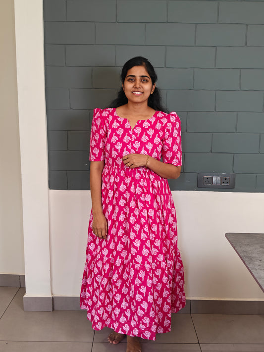 Rani Pink floral Center Zip Maxi