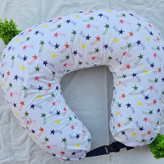 Feeding Pillow with belt- White with Colourful Stars
