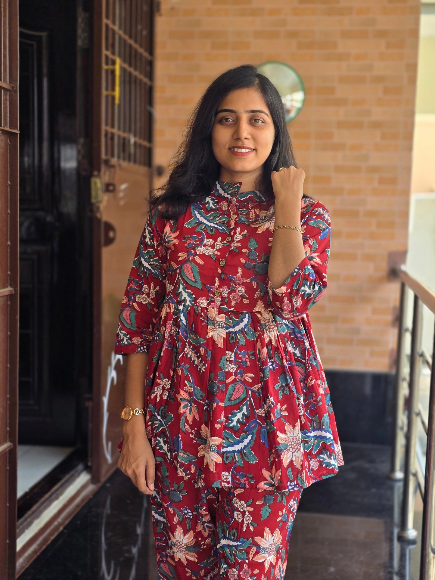 Maroon flowers Peplum coord set