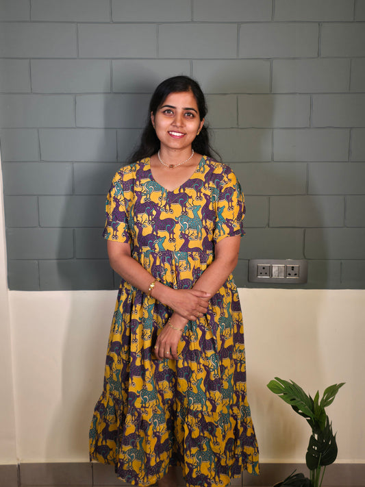 Yellow Violet Deer Kalamkari