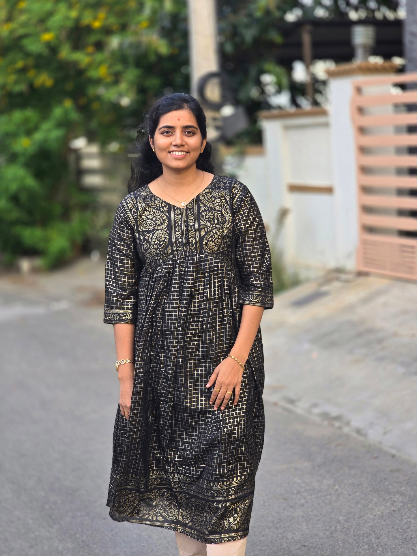 Black Kalyani check Festive maxi