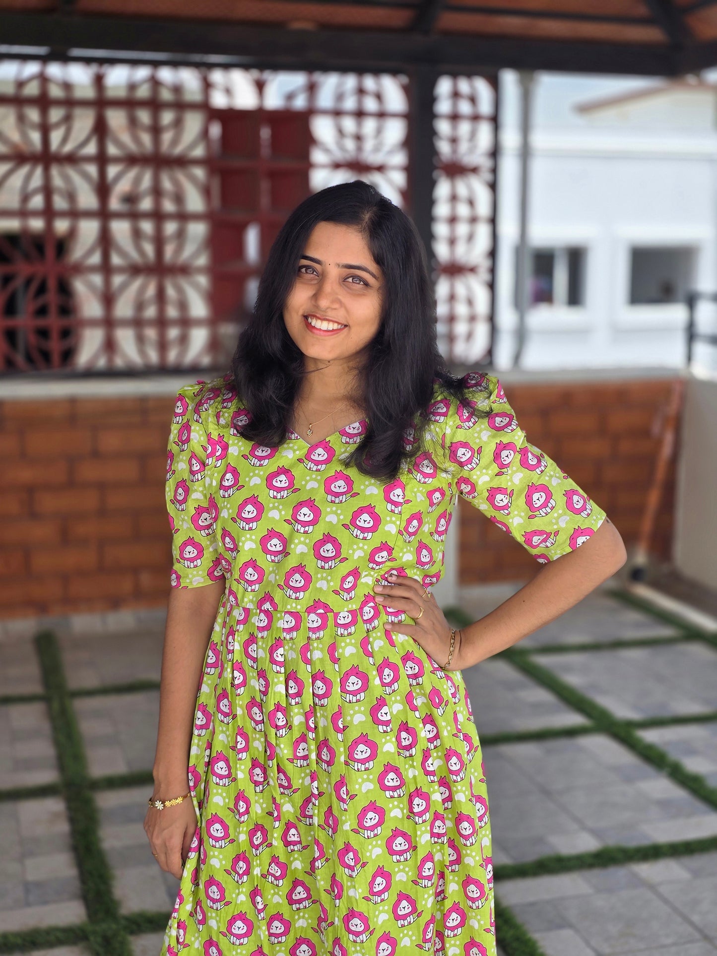 Green Lion print Cotton Feeding Maxi