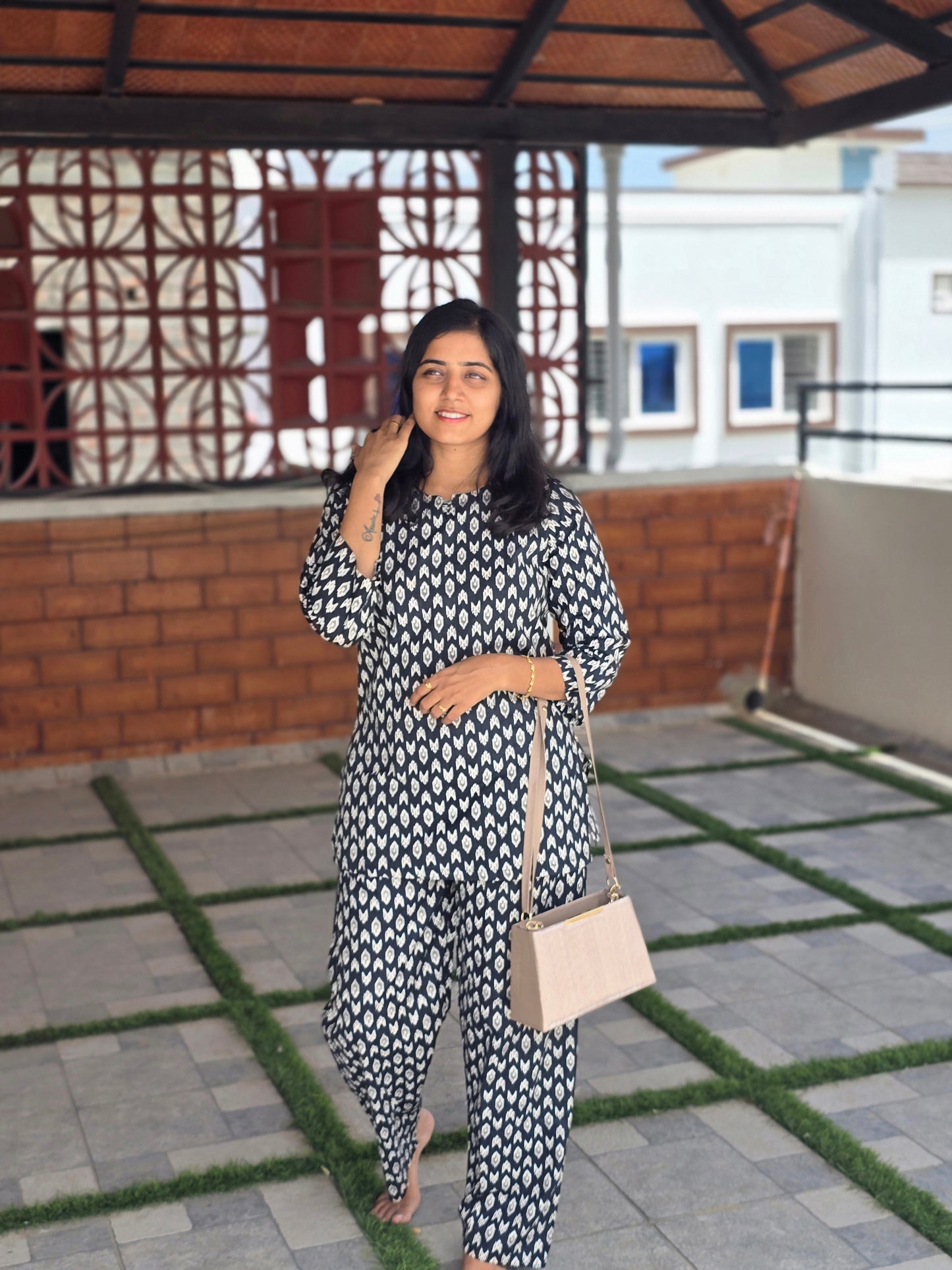 Blackish blue patterns coord set