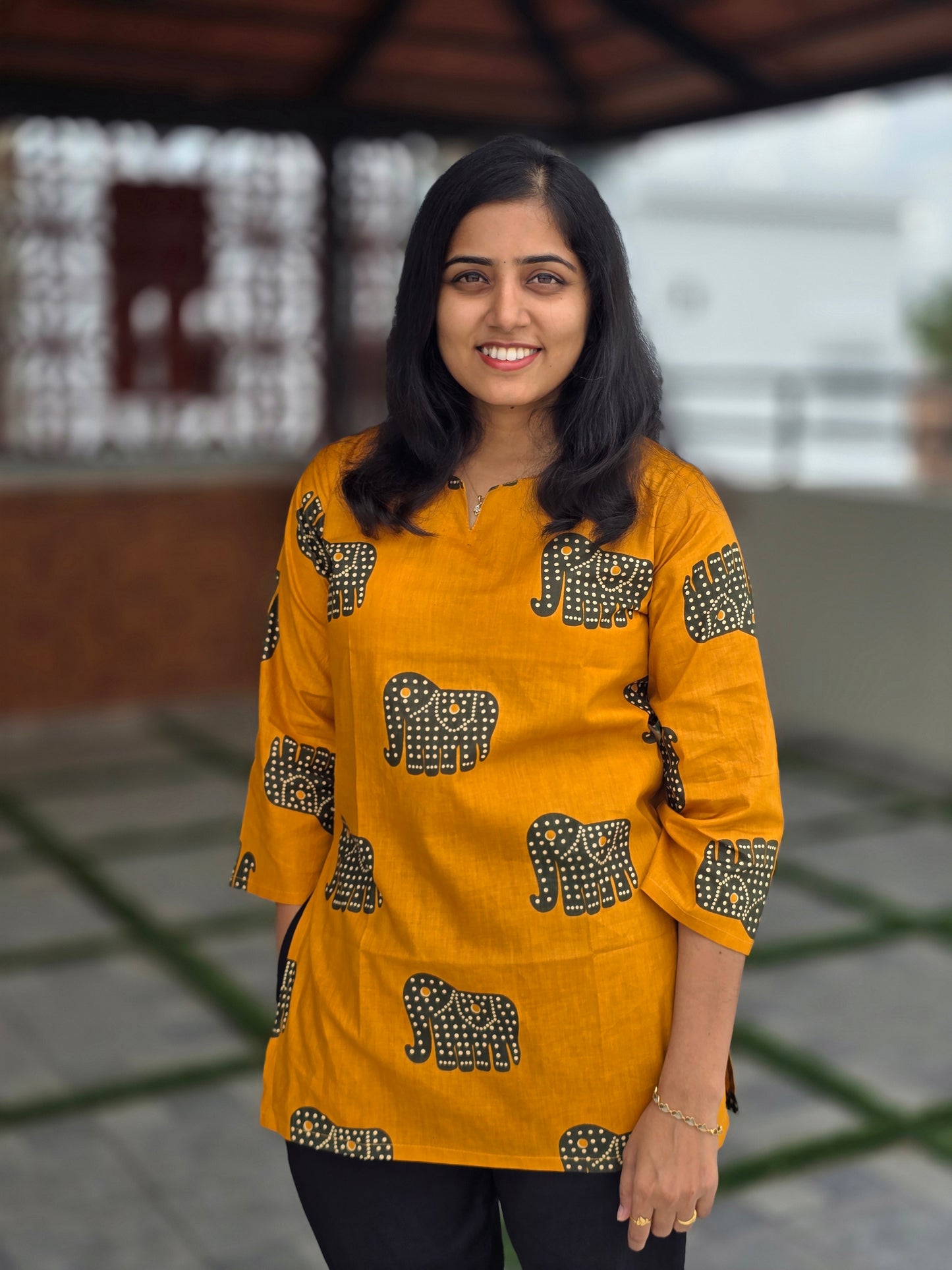 Yellow with Black Elephant Short Top