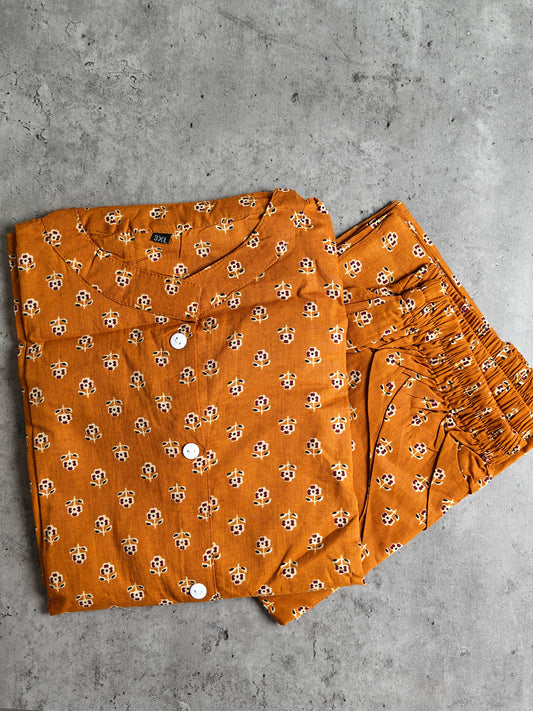 Mustard yellow tiny flower kurti set