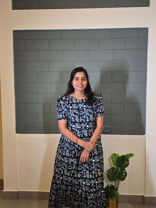 Blue Animals Pure Cotton Feeding Maxi with Zip