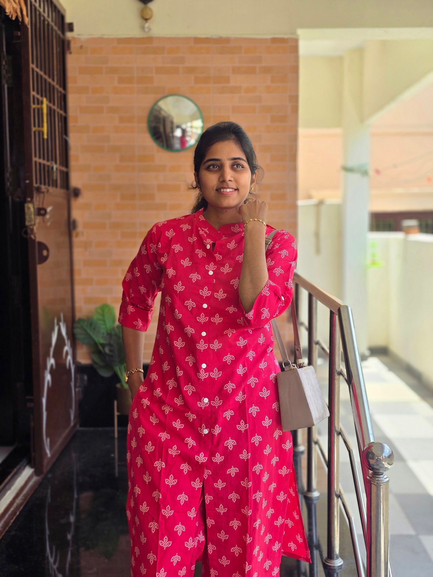 Rani pink flowers kurti set