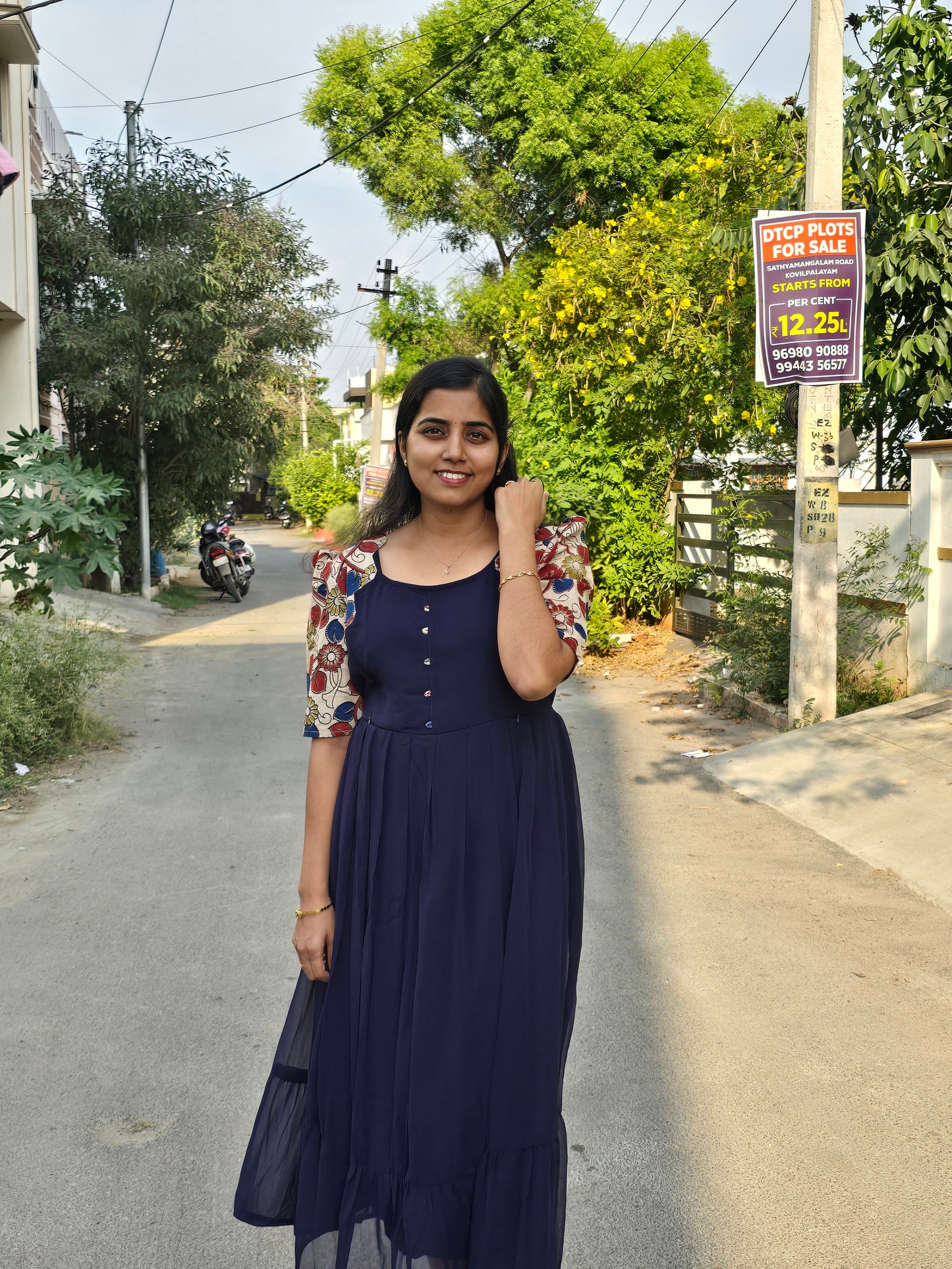 Navy blue Kalamkari Feeding Maxi