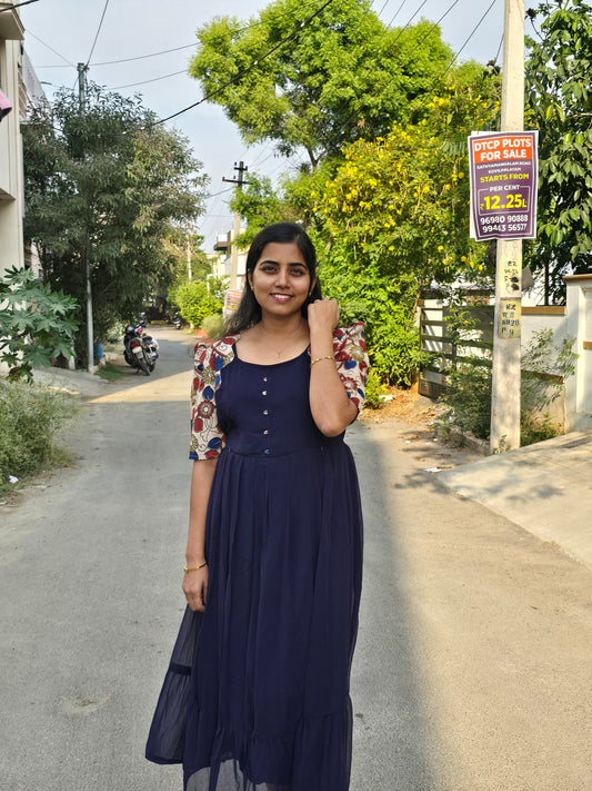 Navy blue Kalamkari Feeding Maxi