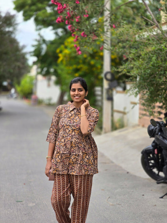 Brown Kalamkari Peplum Coord set