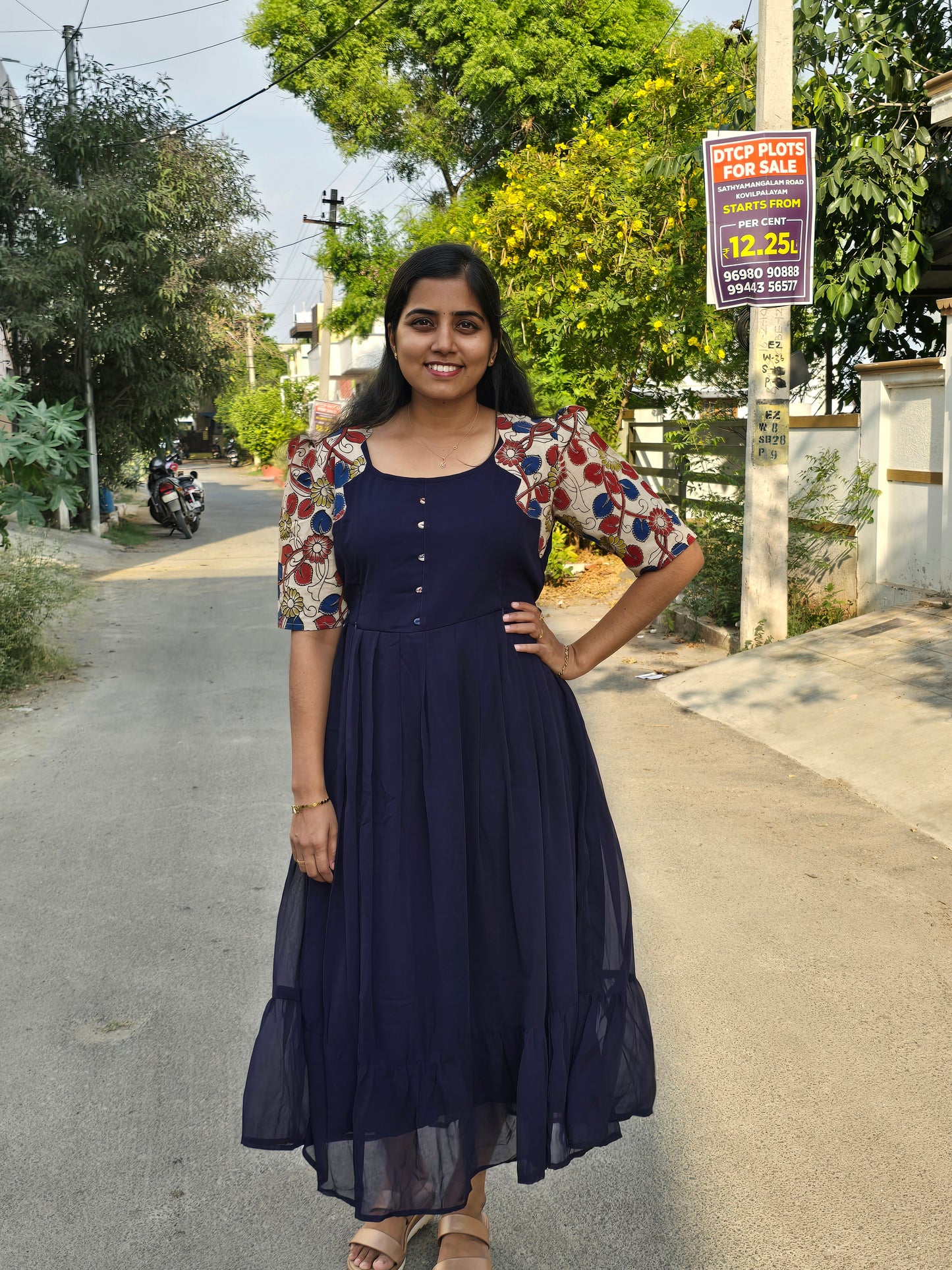 Navy blue Kalamkari Feeding Maxi