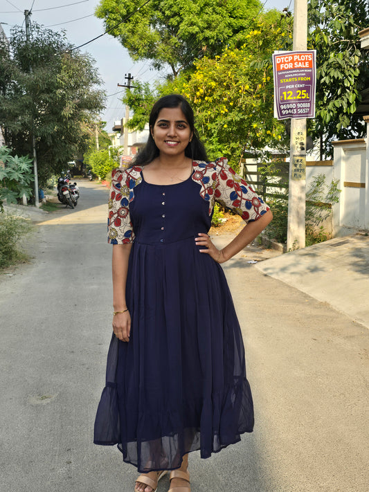Navy blue Kalamkari Feeding Maxi