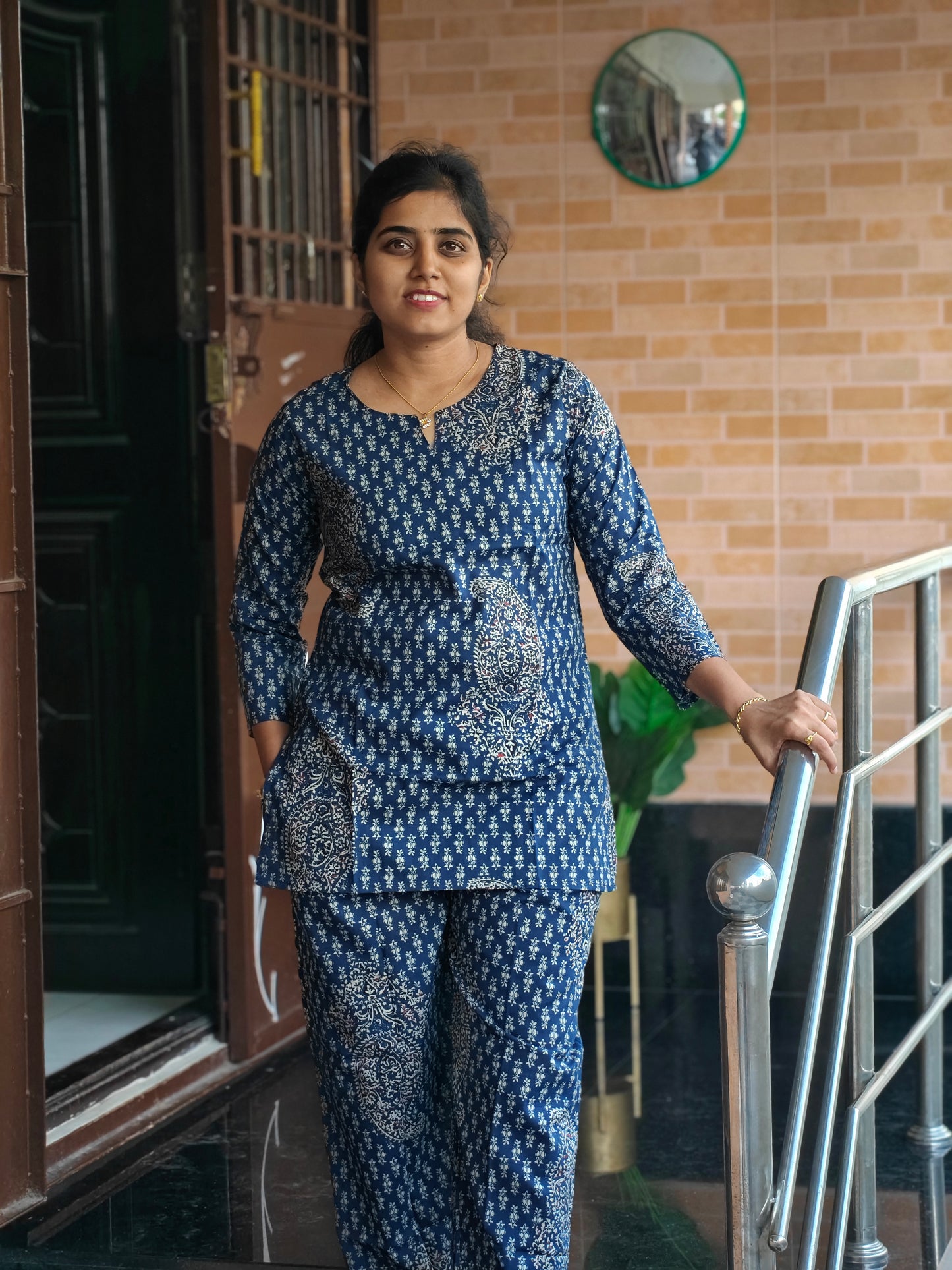 Indigo blue traditional floral print Coord set