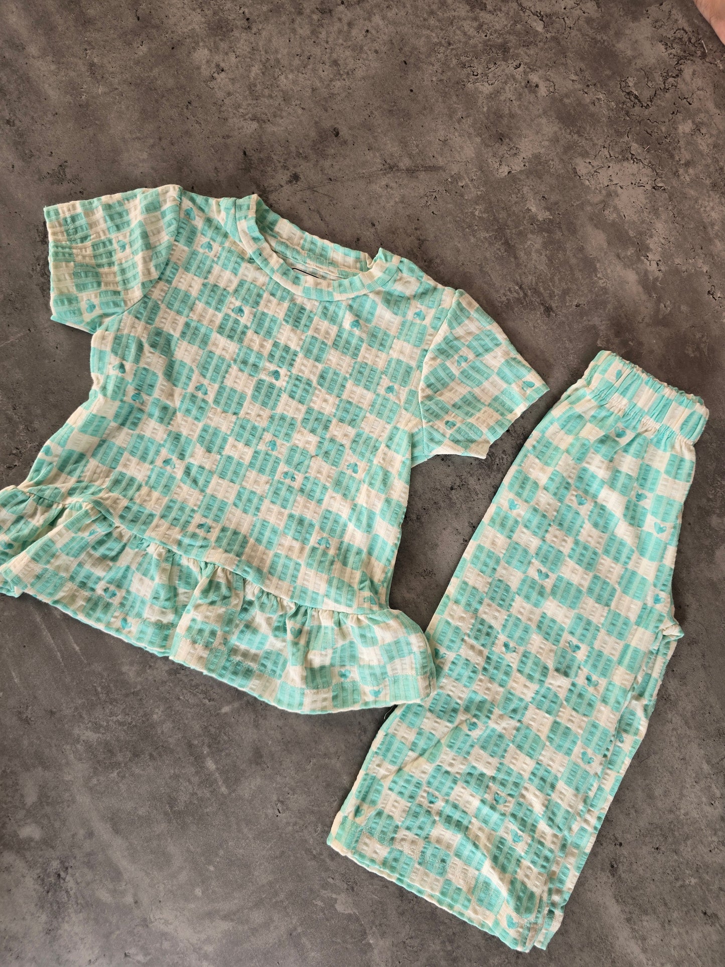 Aqua Blue checked Frill coord set