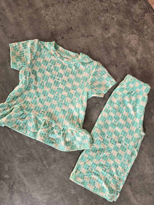 Aqua Blue checked Frill coord set