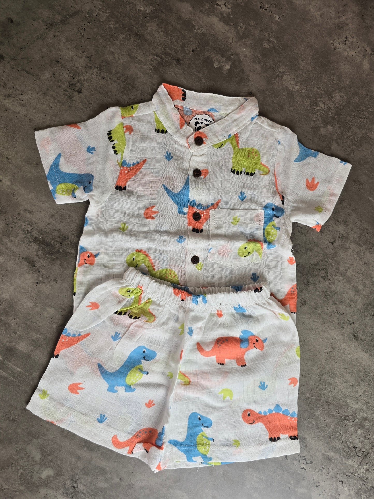 White Dino Unisex Muslin Coord set