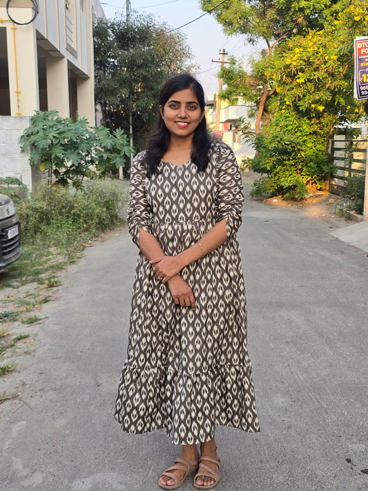 Brown Ikkat print Maxi
