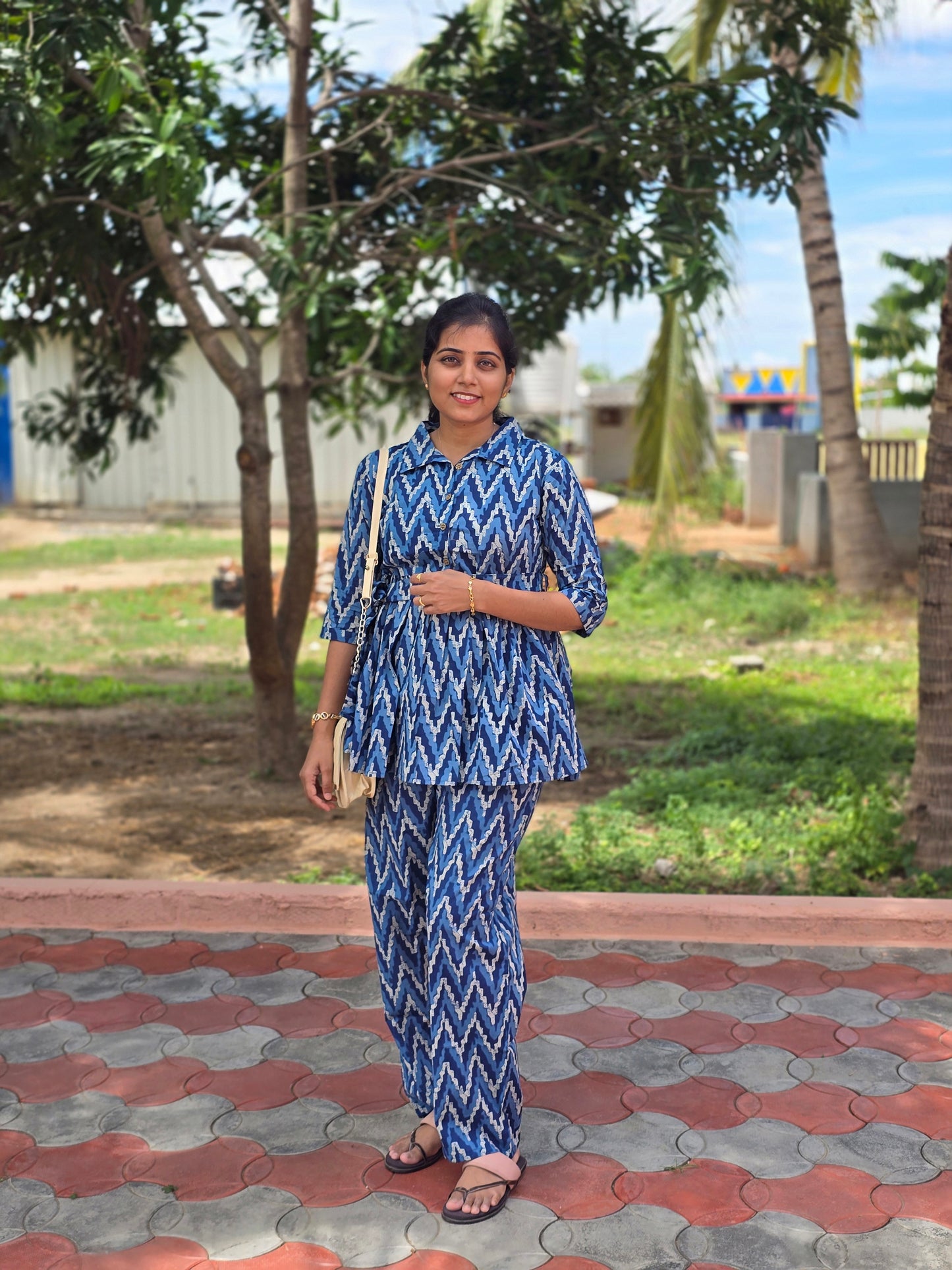 Blue zigzag Peplum coord set