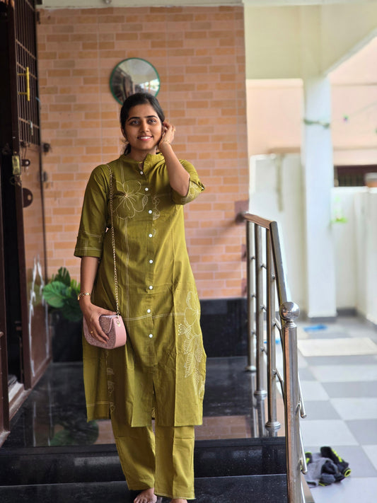 Olive green designs kurti set