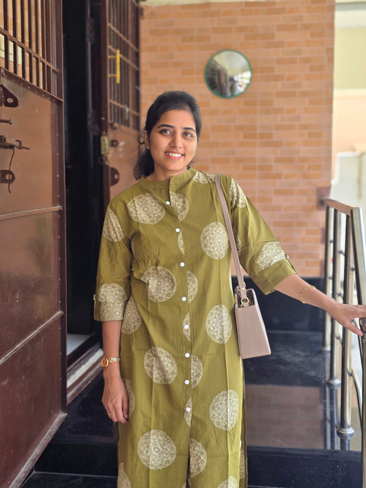 Green mandala kurti set