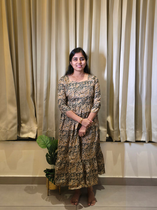 Green Kalamkari Cotton Feeding Maxi with Zip