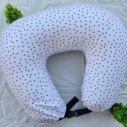 Feeding Pillow with belt- White with Black Stars