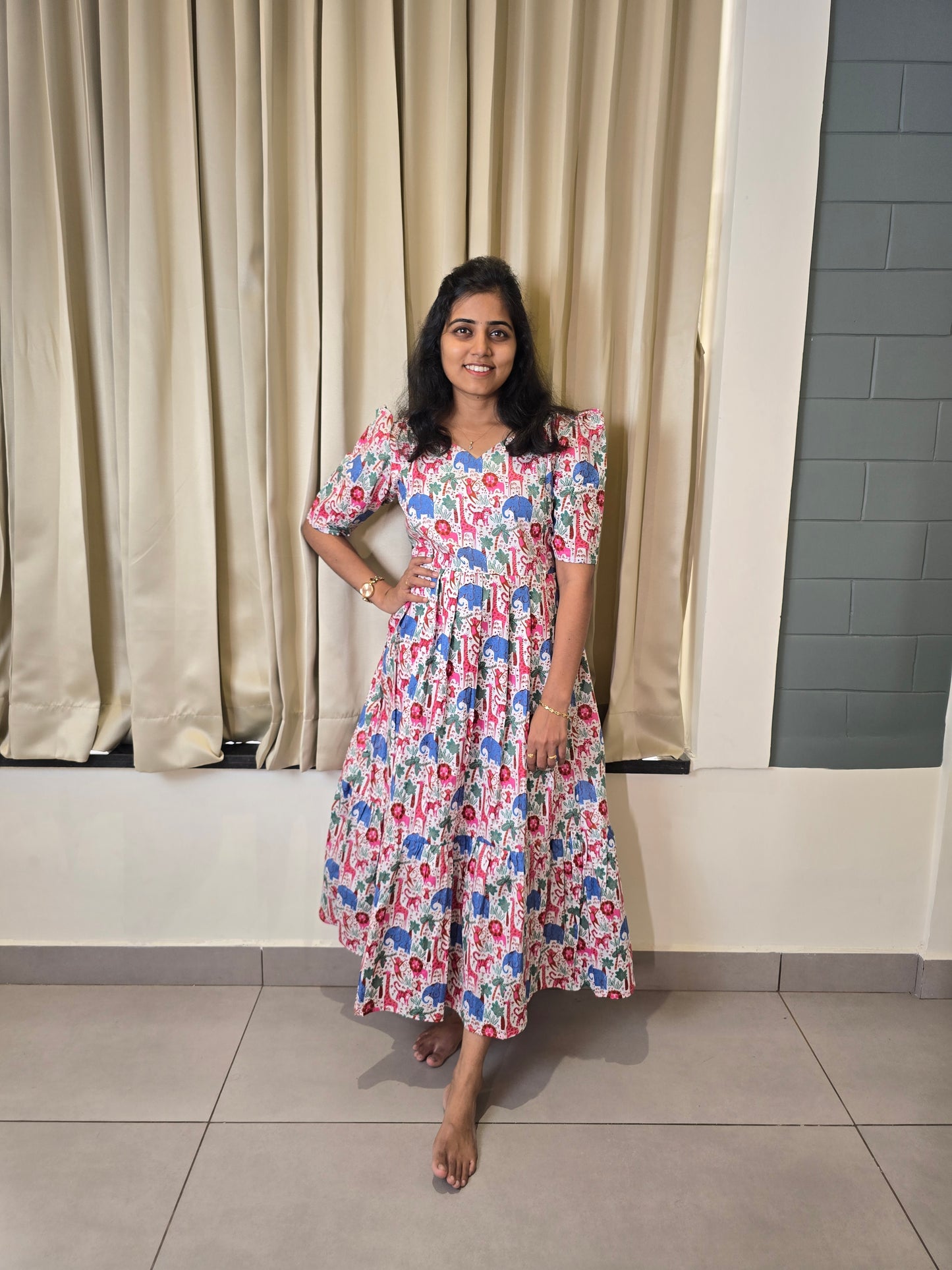 Elephant theme Cotton Feeding Maxi
