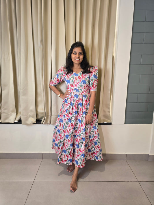Elephant theme Cotton Feeding Maxi