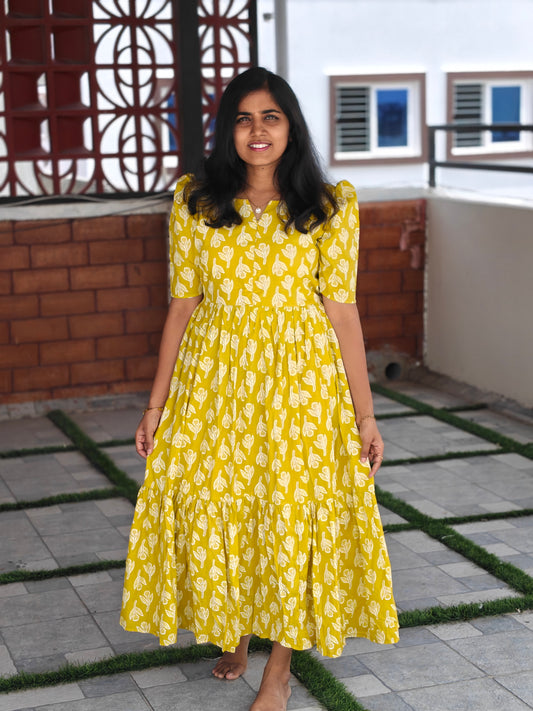 Yellow floral Center Zip Maxi