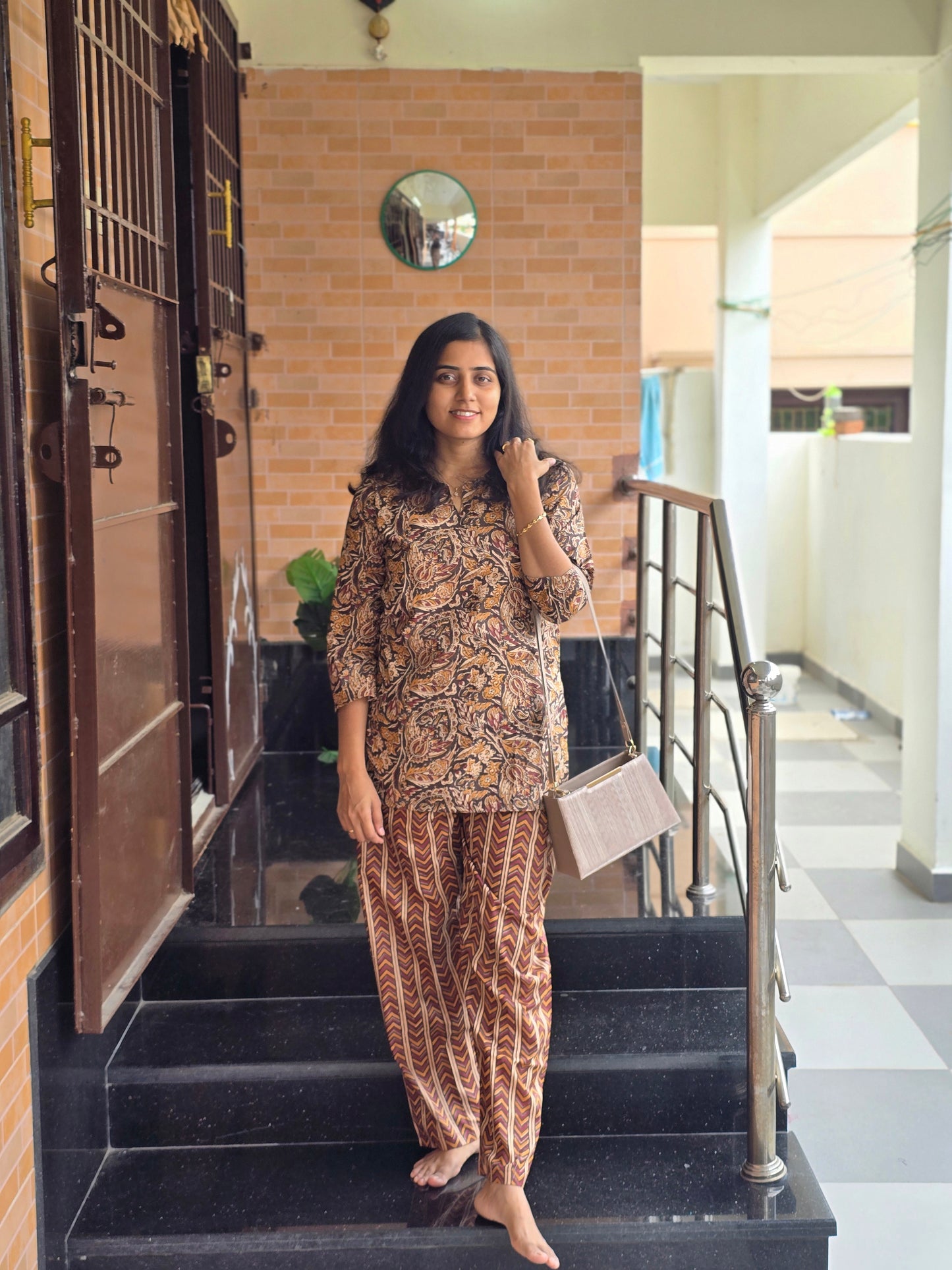Brown kalamkari coord set