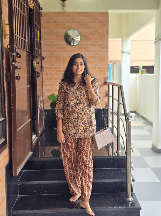 Brown kalamkari coord set