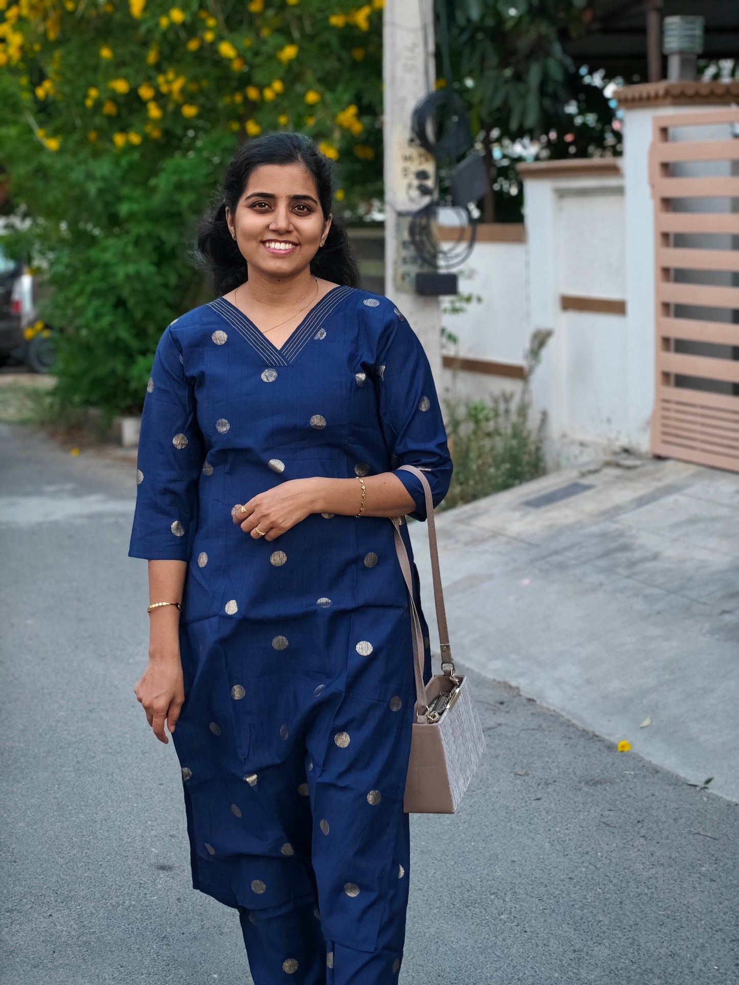 Ink Blue Butta Kurti Set with Lining