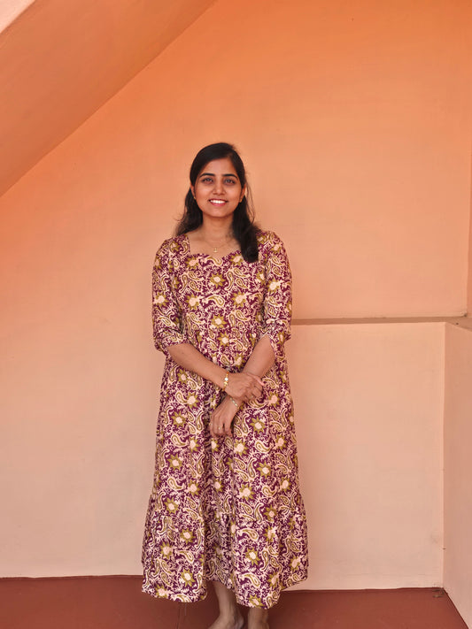 Wine Green flowers Magic Cotton Maxi