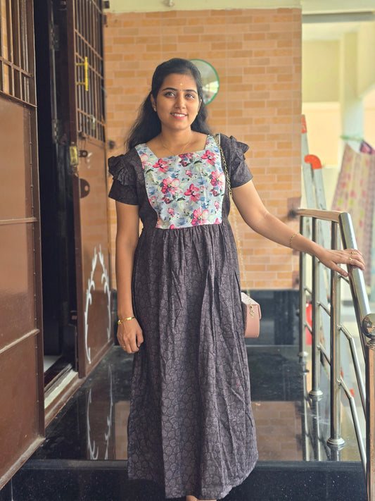 Brown flowers Feeding frock