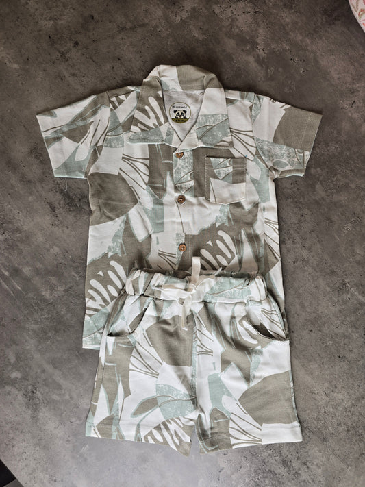Grey green pattern Cotton Coord set