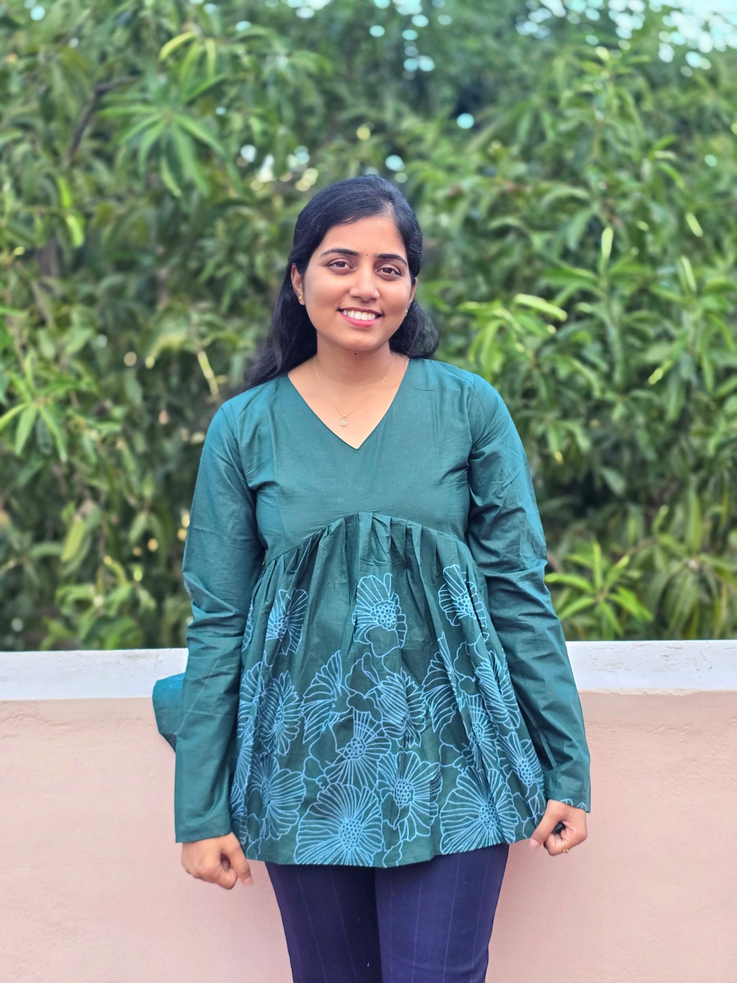 Green floral Peplum top