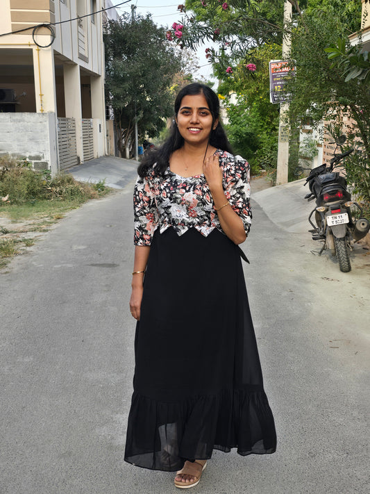 Black with White Stylish Feeding Maxi