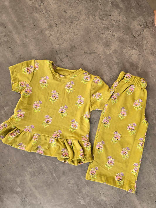 Lemon yellow flowers Frill coord set