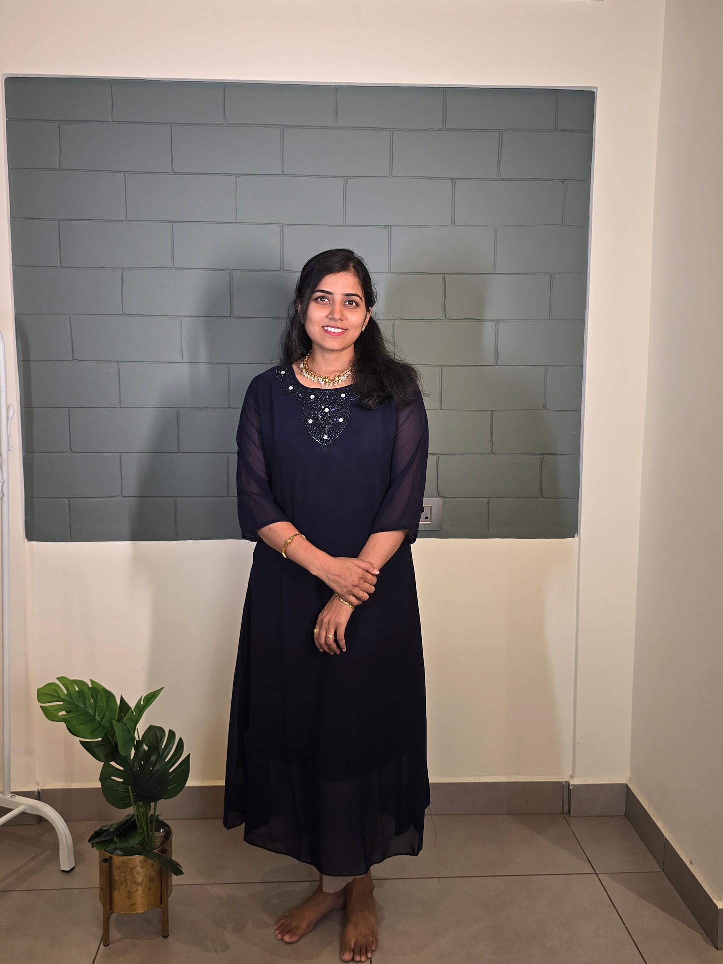 Navy Blue Jewel neck Kurti
