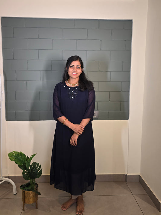 Navy Blue Jewel neck Kurti