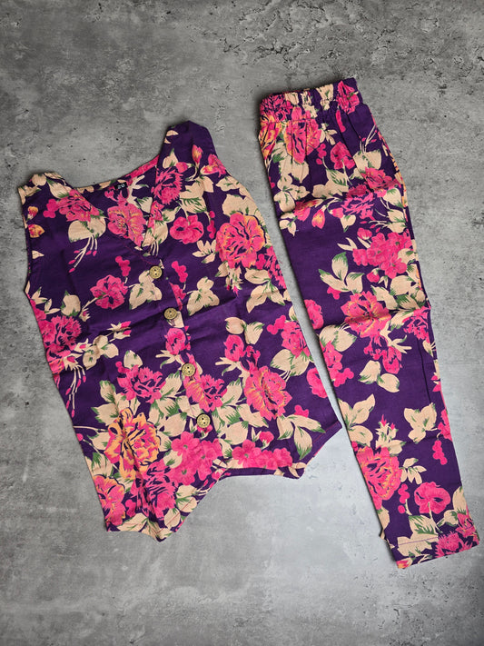 Violet Flowers Cotton coord set