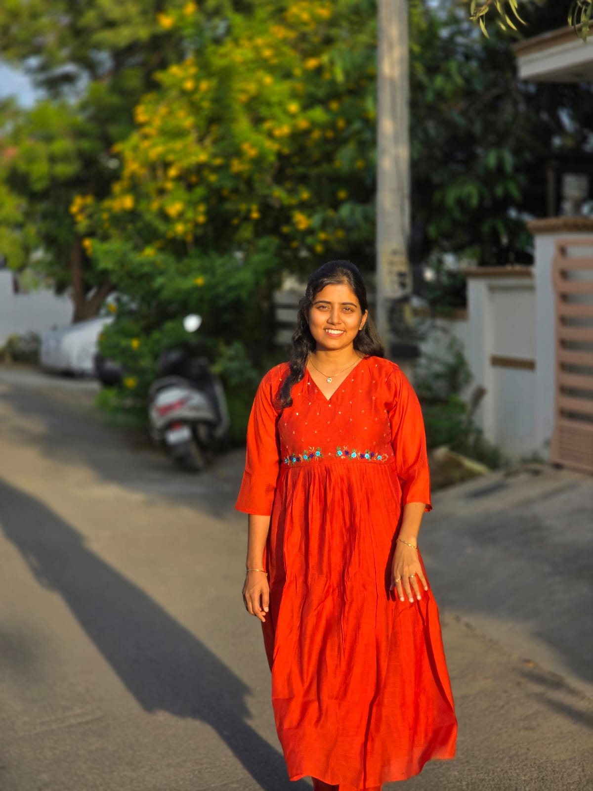 Orange cut beads & thread embroidery kurti set