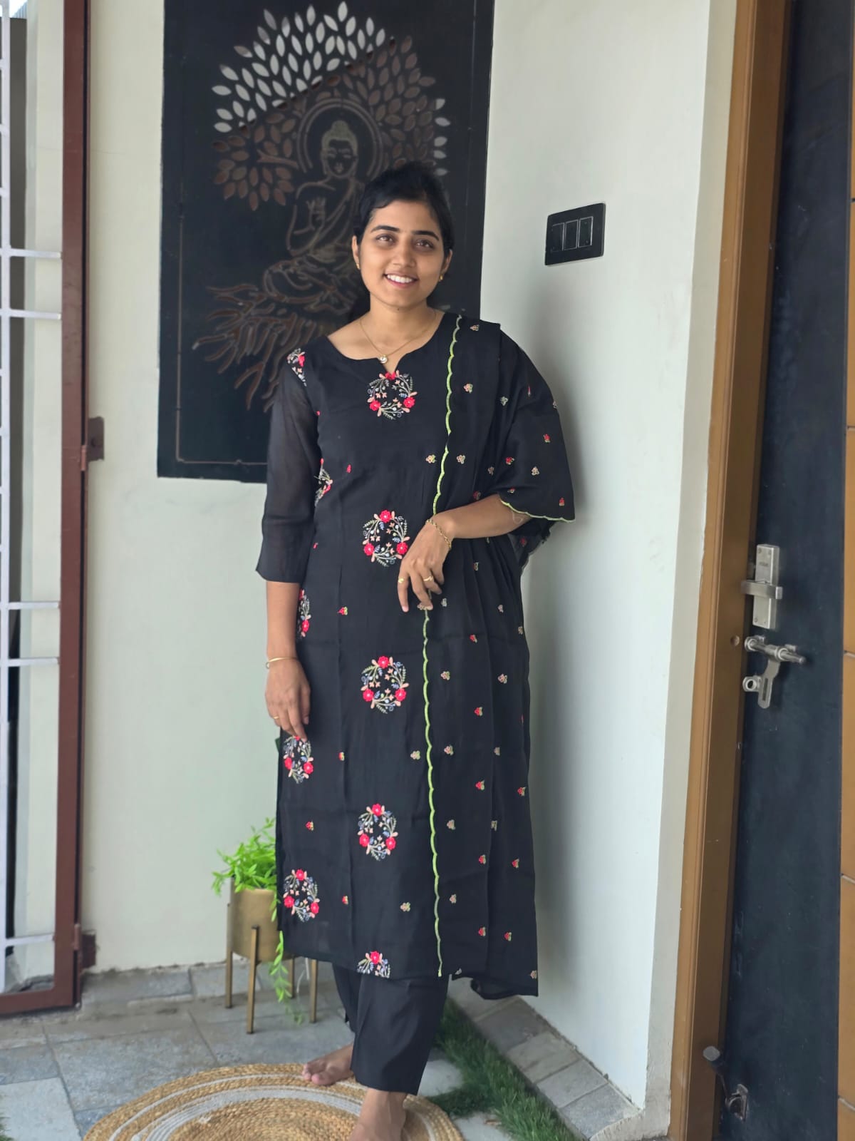 Black mul chanderi floral Embroidery Festive Salwar set